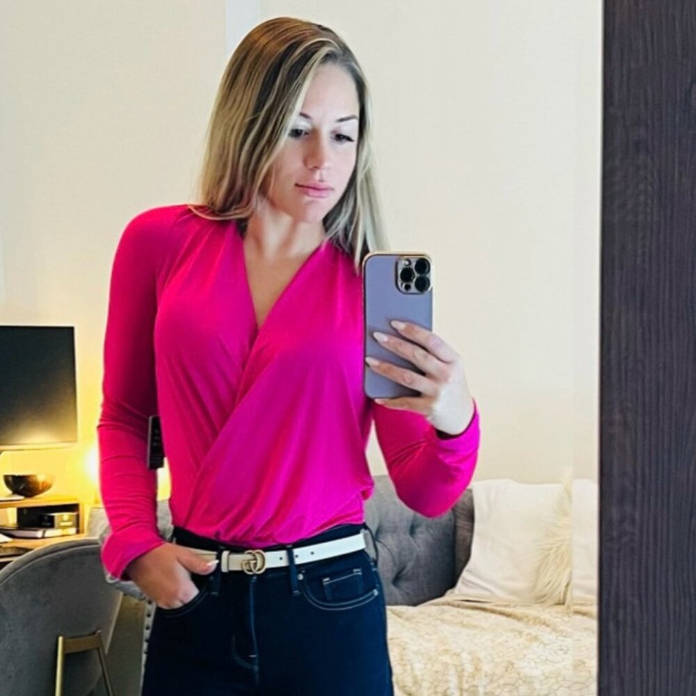 Express Pink Satin Long Sleeve Bodysuit - NWT  - Sz XS